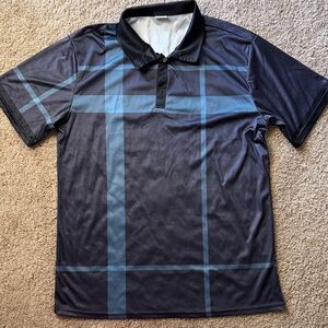 💜 3 for $10 Men's Black and Blue Plaid Polo Shirt
